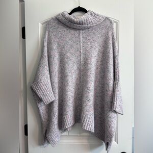 LOFT Gray and Pink Turtleneck Sweater with Ribbed Cuffs